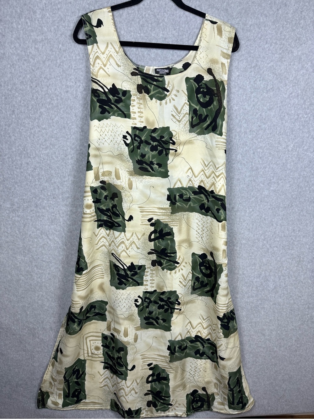 Awesome Wear Plus Size 2X Abstract Sleeveless Midi Dress Side Slits Tie Back USA - Picture 2 of 7